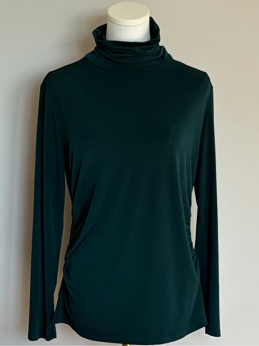 New York & Company Deep Green Long-Sleeve Turtleneck with Side Ruching